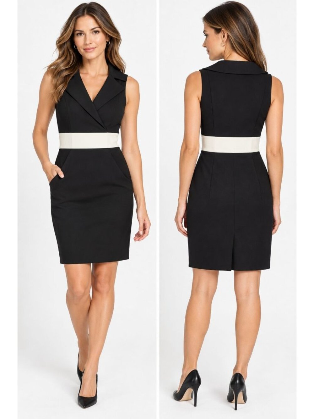 Chaiken Profile Women’s Black & Ivory Colorblock Sleeveless Sheath Dress Size 2